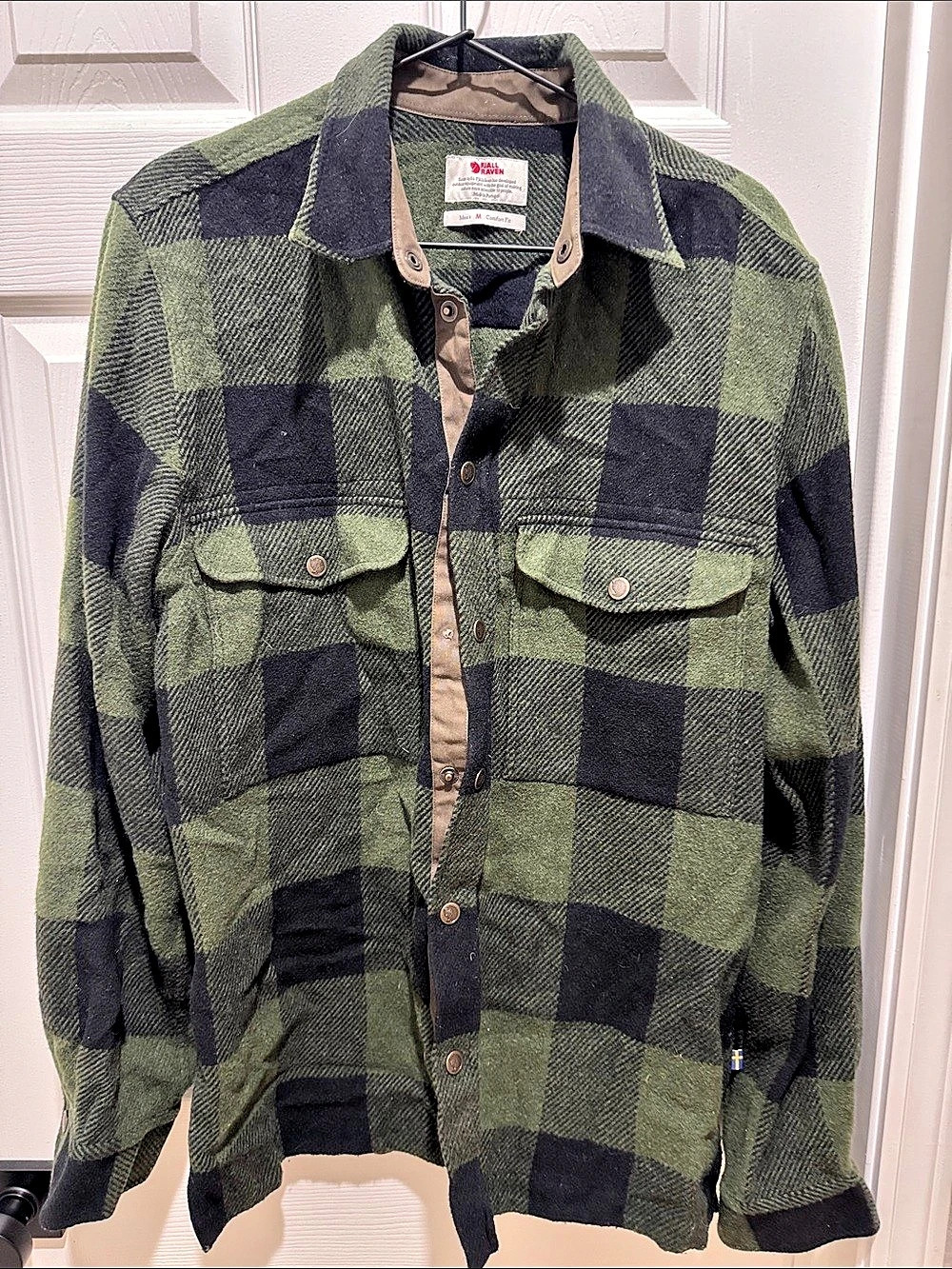 Fjällräven Övik Wool Flannel Shirt Men's Green & Black Checkered Size Medium